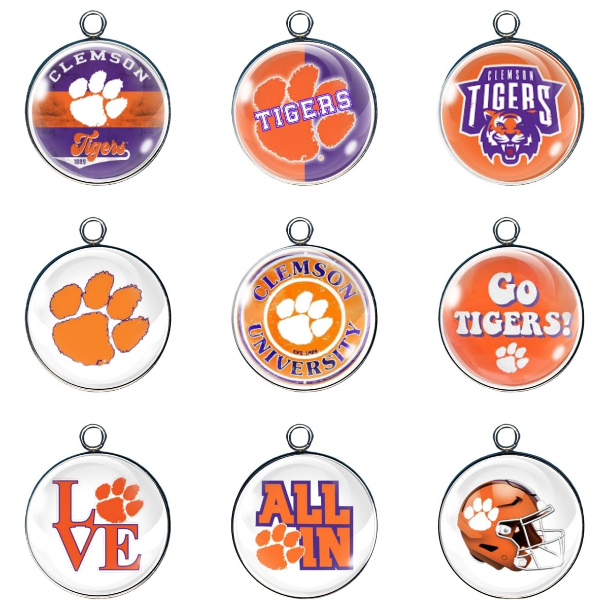 9 Clemson Tigers glass cabochon charms