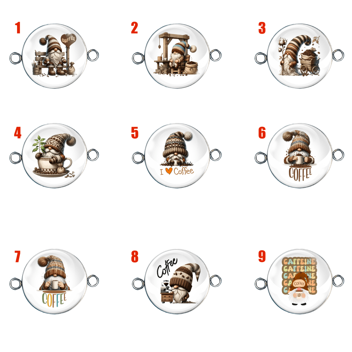 Coffee Gnome Double Eyelet Charms For Making Bracelets/Necklaces