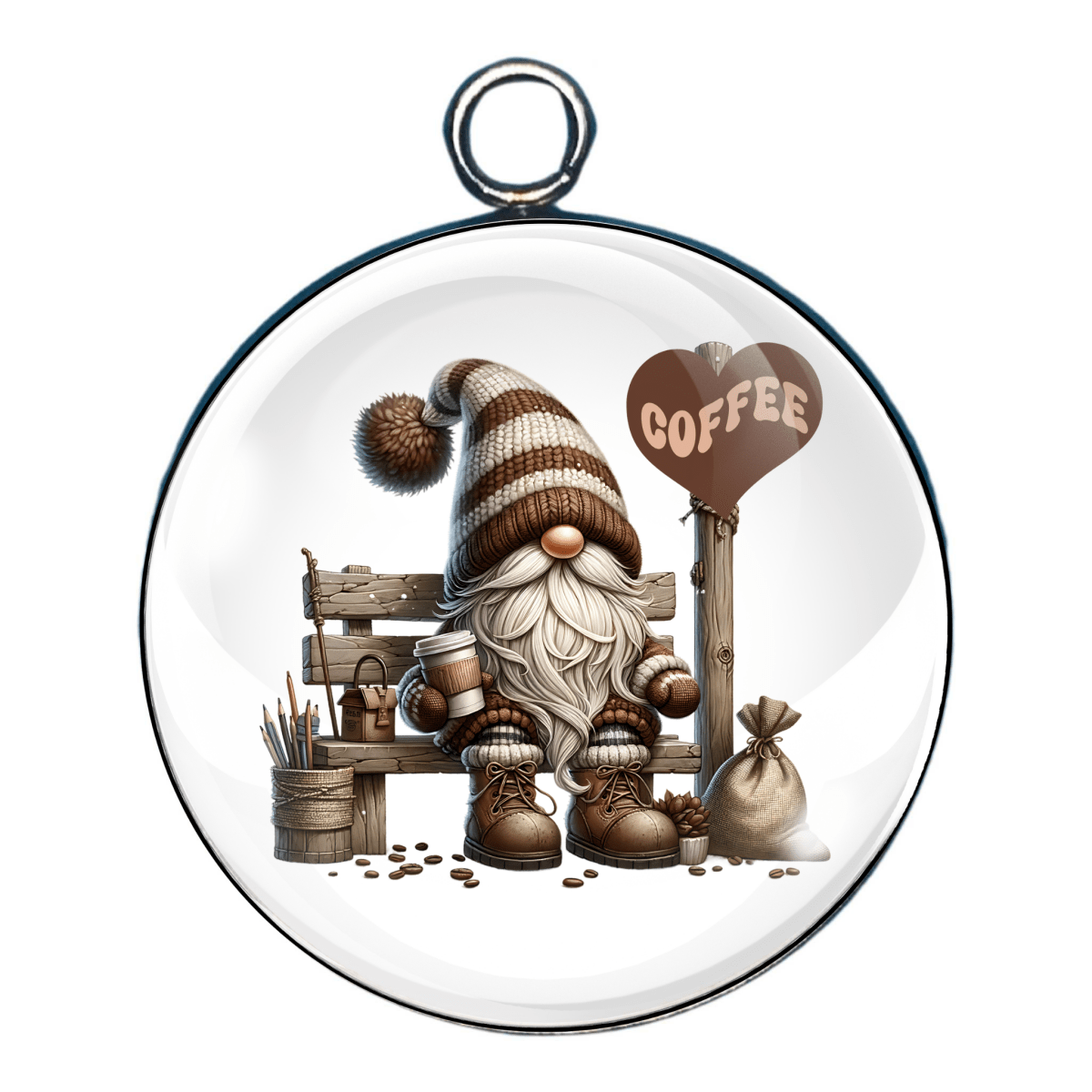gnomes with coffee glass cabochon charm