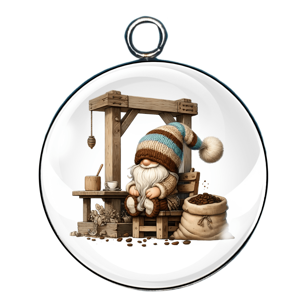 gnomes with coffee glass cabochon charm