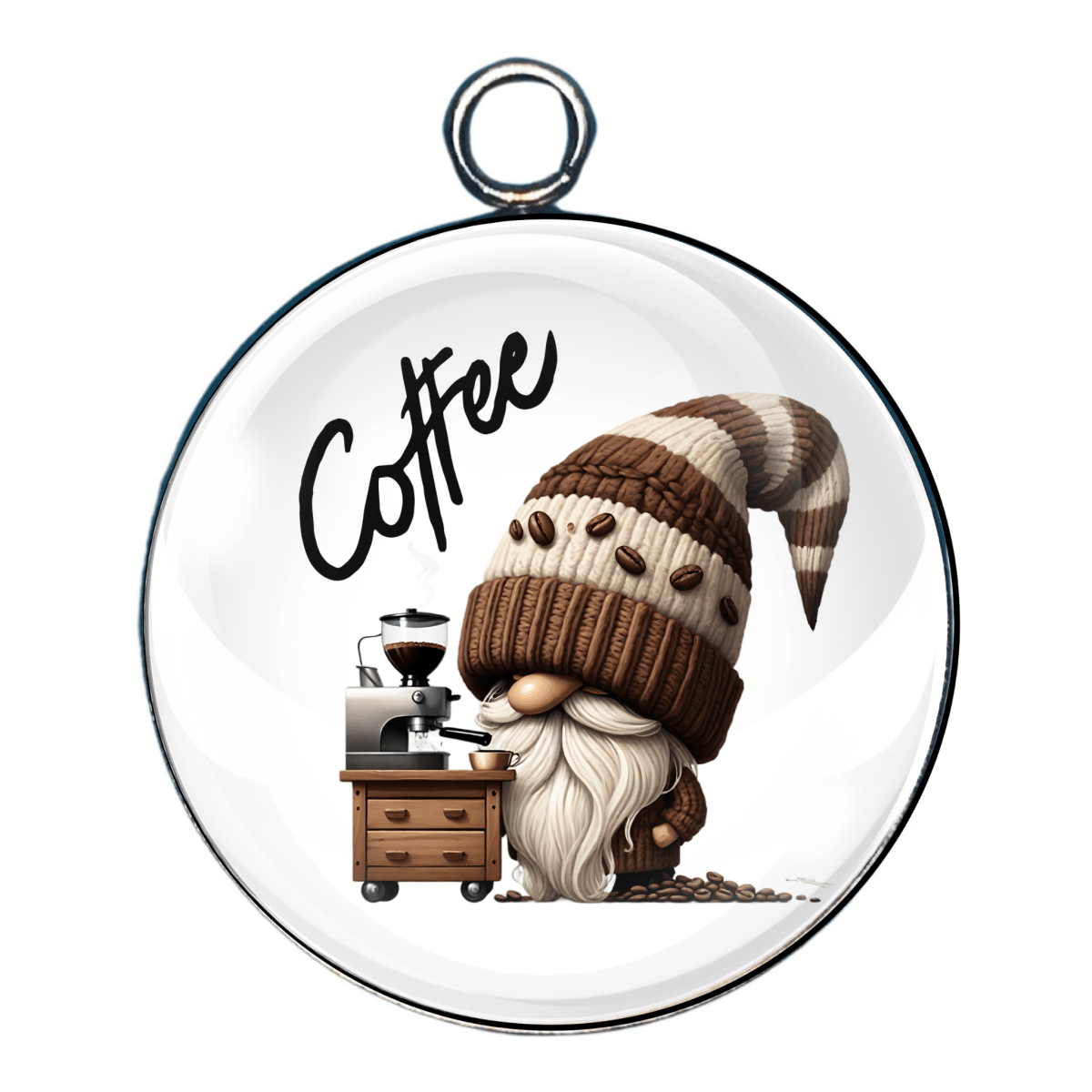 gnomes with coffee glass cabochon charm