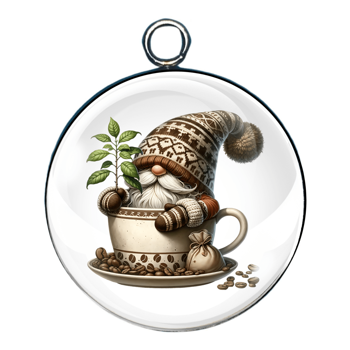 gnomes with coffee glass cabochon charm