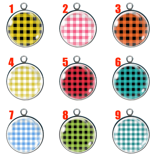 Colorful Plaid Print Glass Cabochon Charms