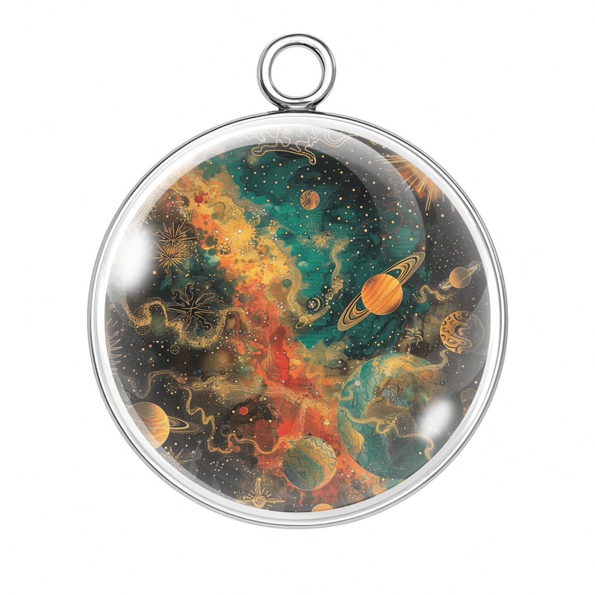Style #7 is a fiery cosmic dance of colors and drifting planets—an artistic nebula explosion.