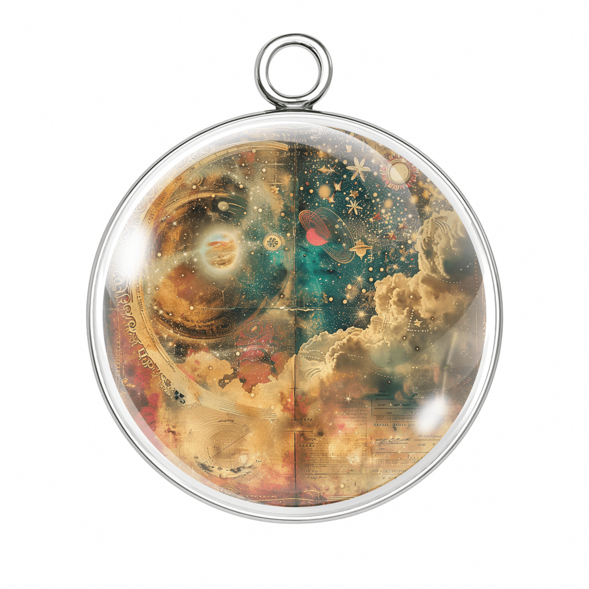 Style #1 lunar charm captures the mystical moment of an eclipse through swirling stars and nebula tones.