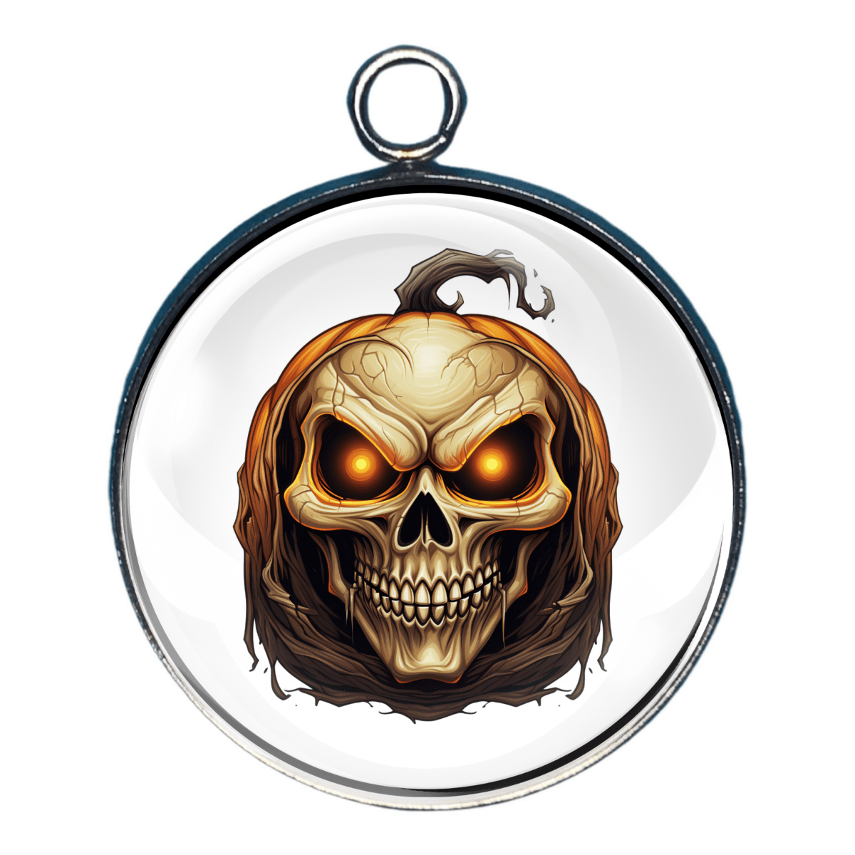 Halloween charm with skull-faced pumpkin