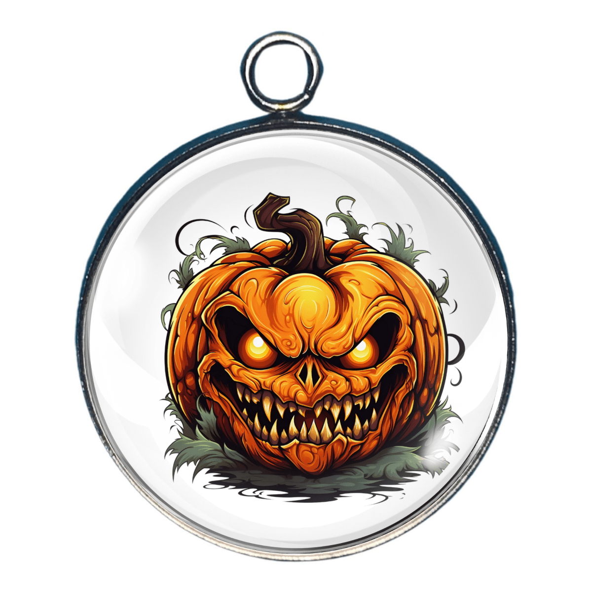 Halloween charm with evil pumpkin and green vines