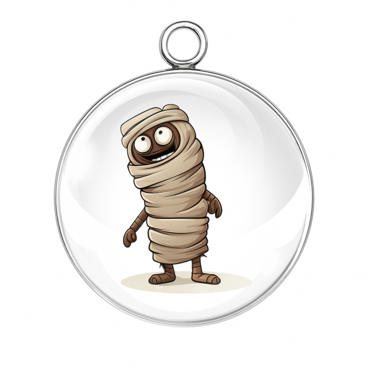 Cute cartoon mummy charm with wide eyes and tilted head