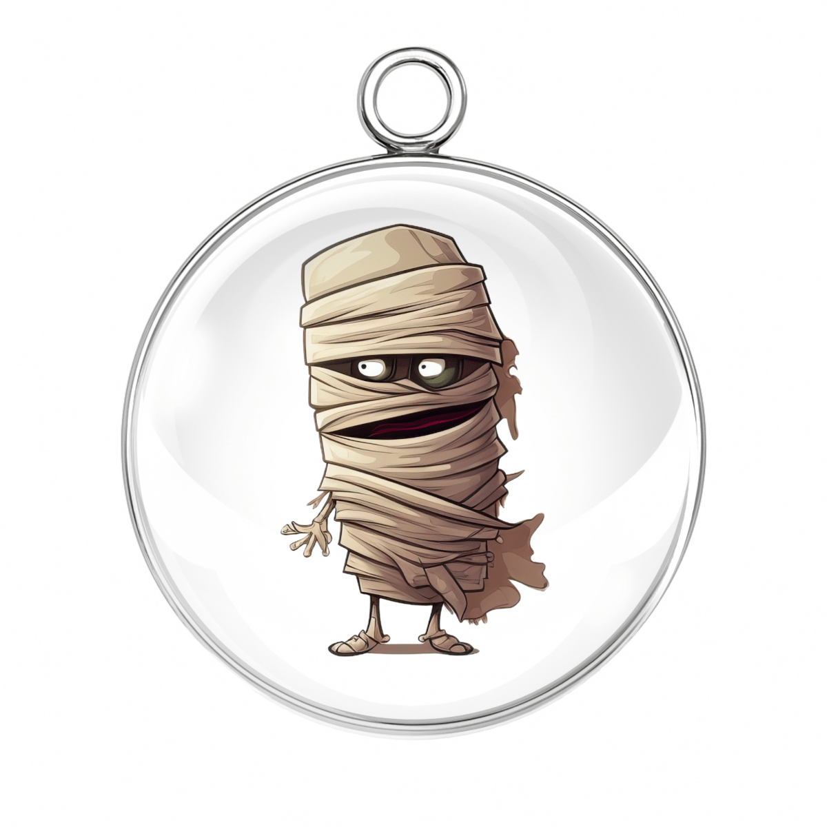 Tattered mummy charm with wide mouth and expressive eyes