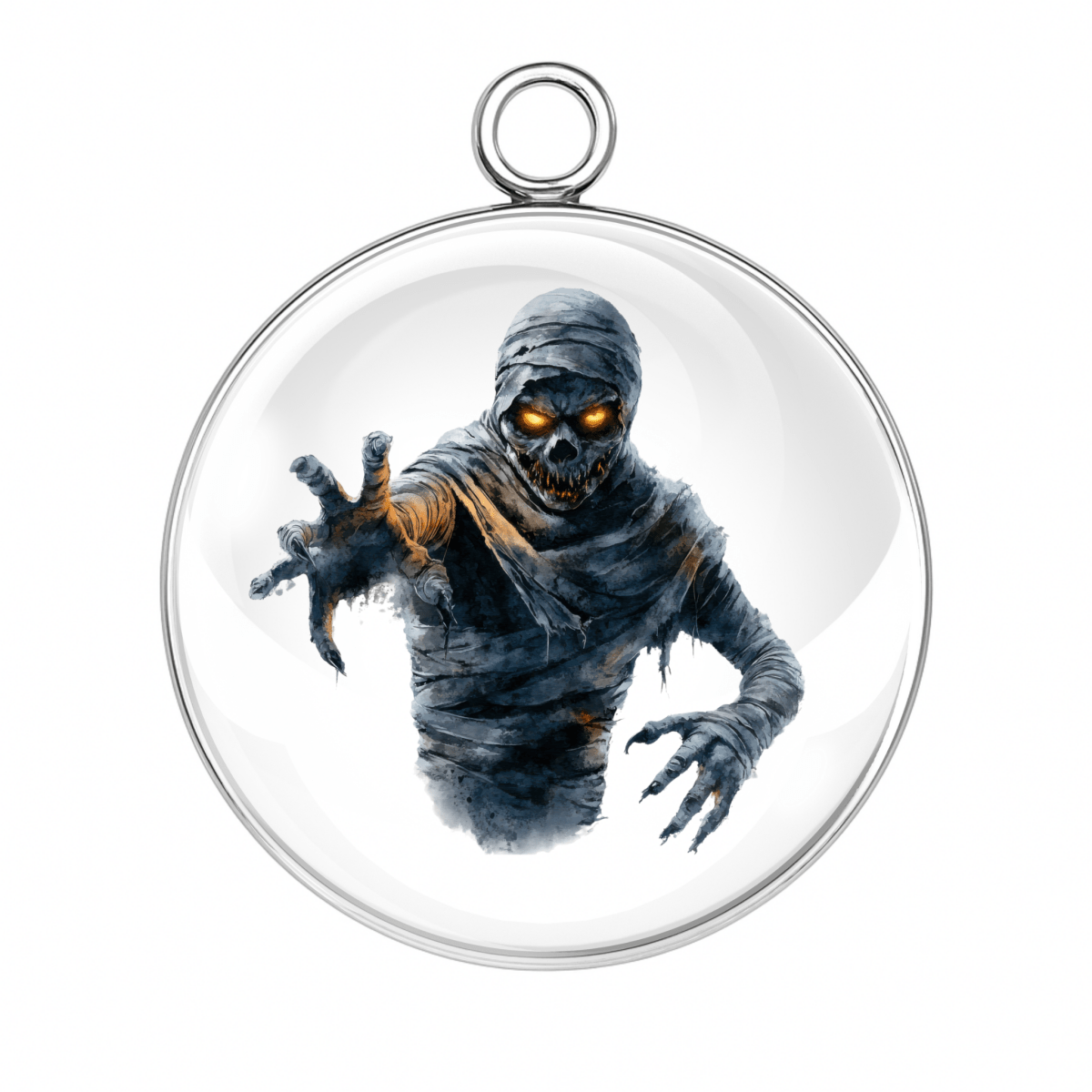 Dark, sinister mummy with glowing eyes reaching forward