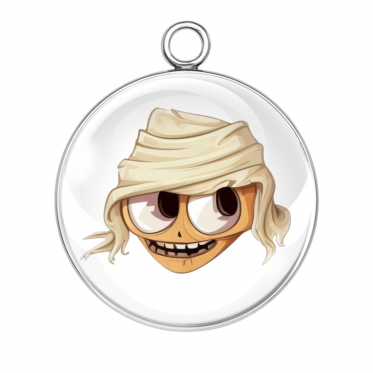 Toothy cartoon mummy charm with playful creepy grin