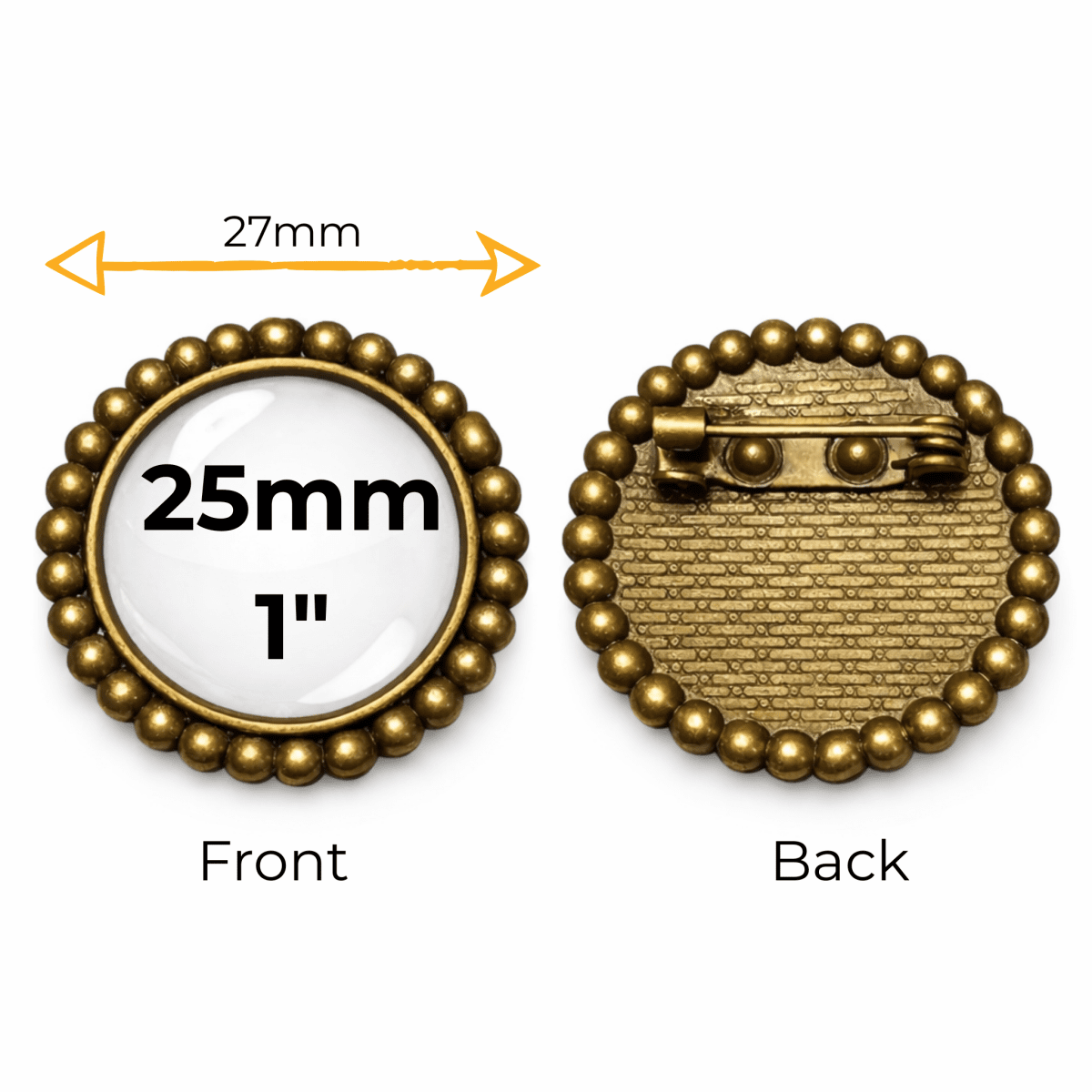 Custom Image Antique Bronze Brooch Pin – 25mm Glass Cabochon | Design Studio