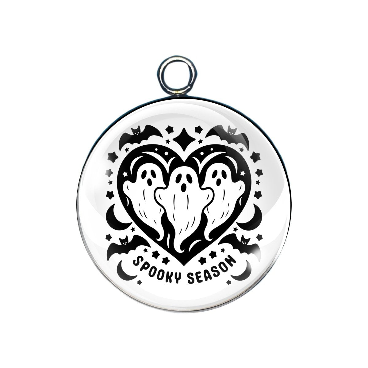 Black and white heart of ghosts with “Spooky Season”