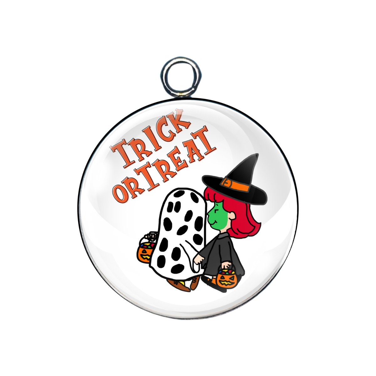 Witch ghost in costume with “Trick or Treat” text