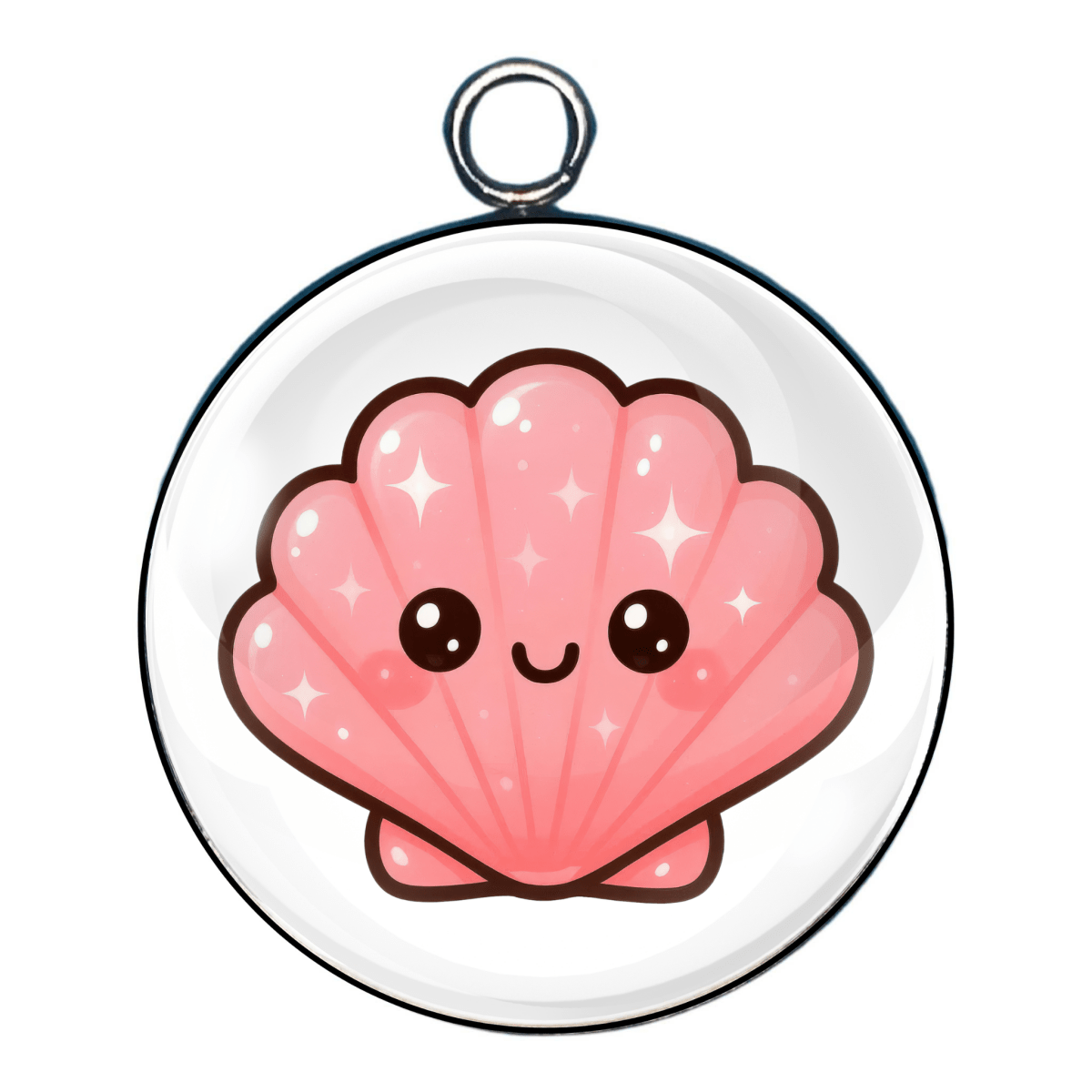 Blushing pink seashell charm with cute eyes