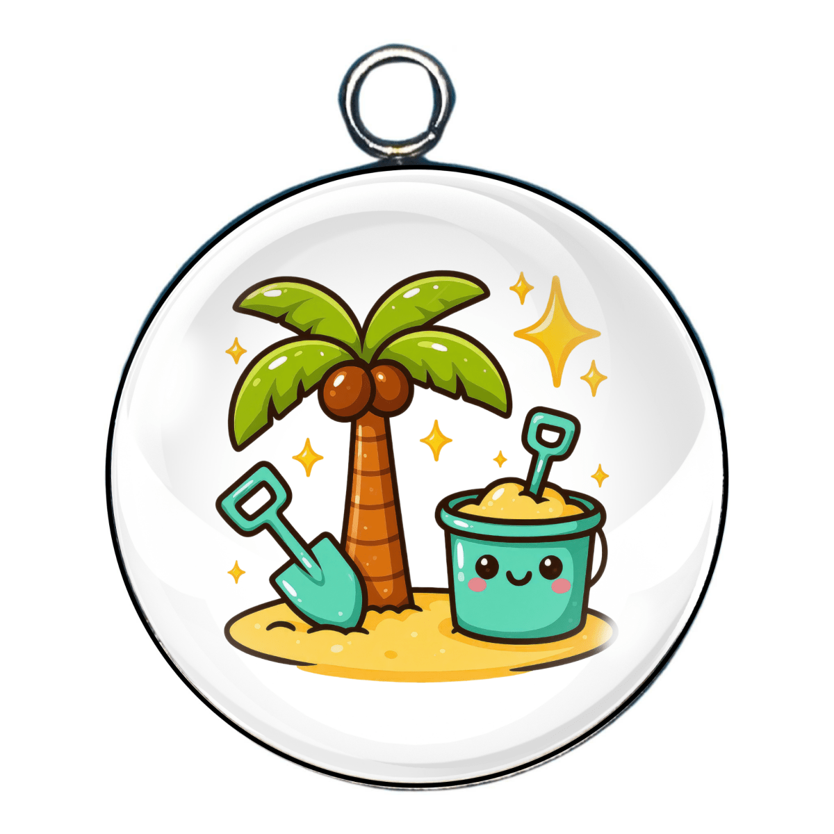 Palm tree island charm with shovel, pail, and sparkle stars