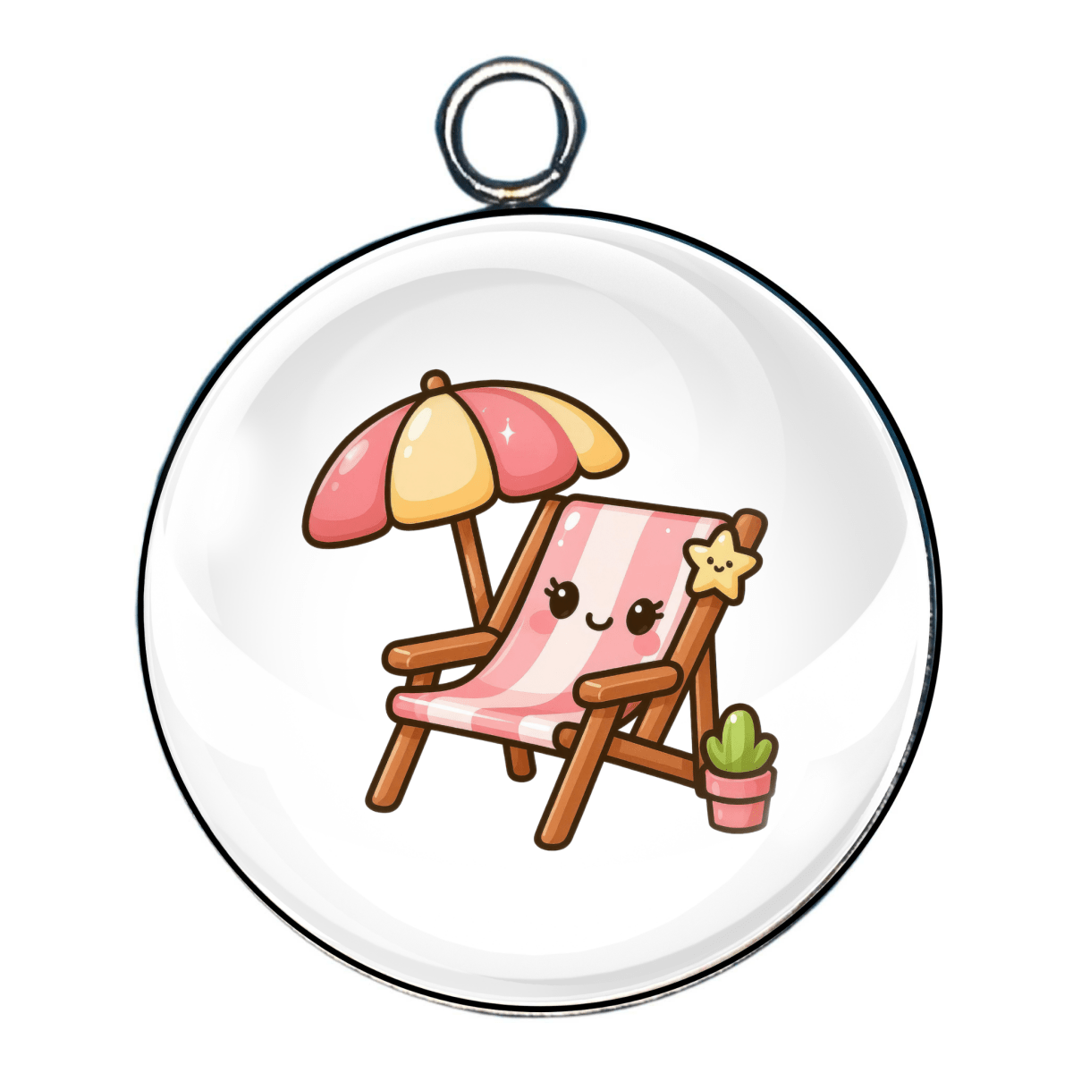 Kawaii beach chair charm with smiling starfish and umbrella