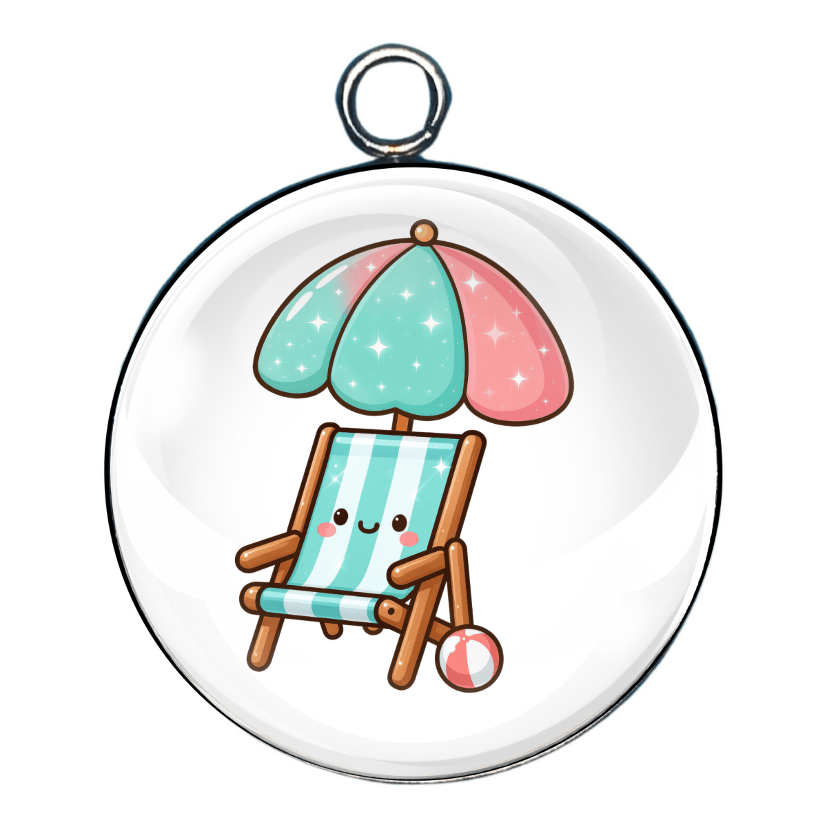 Kawaii striped beach chair with umbrella and beach ball charm