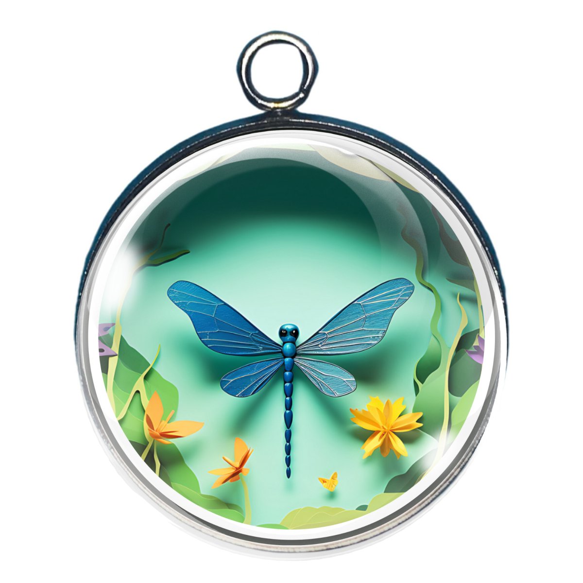 charm of a dragonfly blue background with flowers