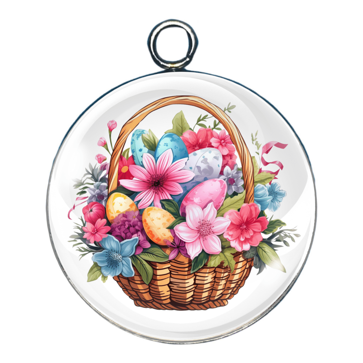 Easter Basket Glass Cabochon Charm