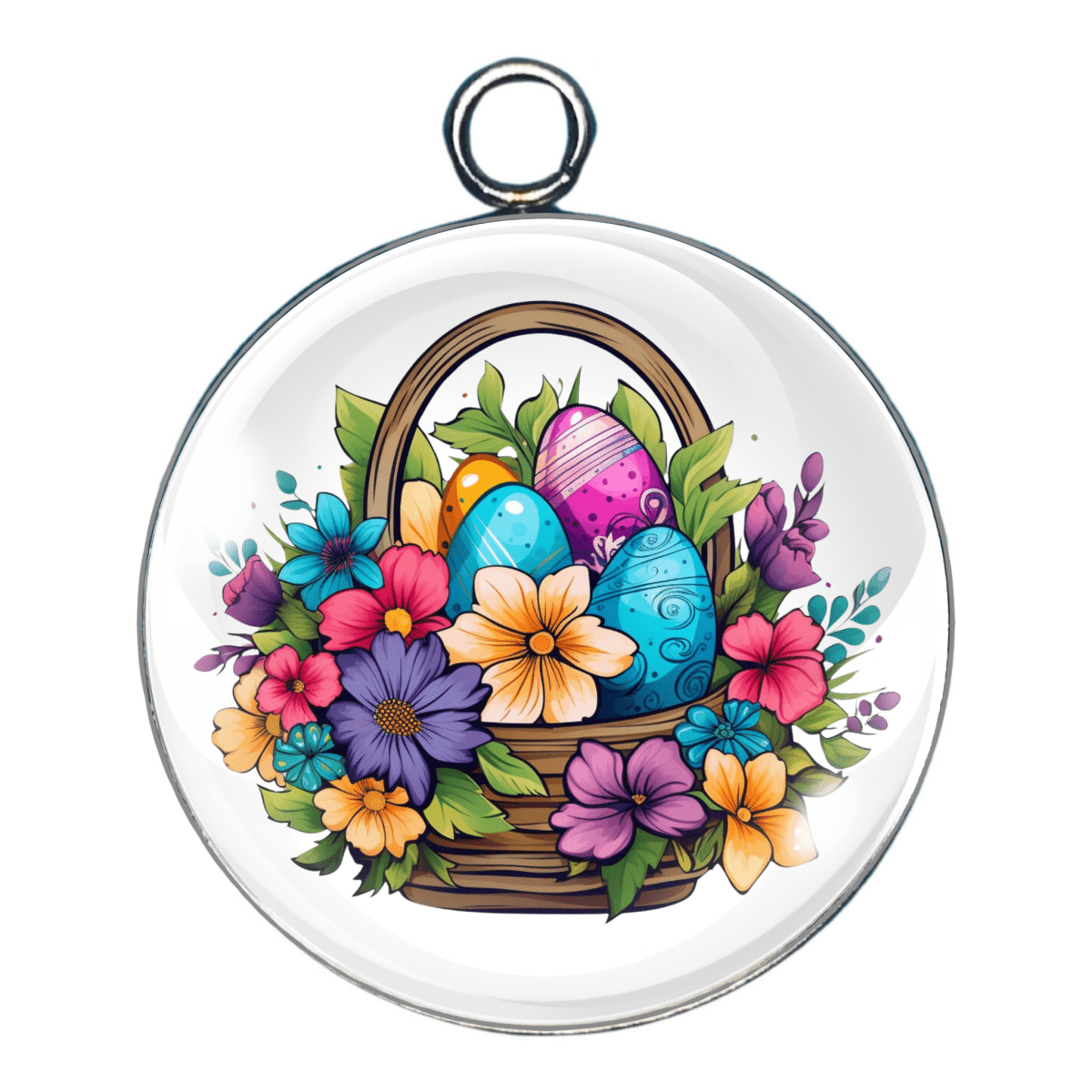 Easter Basket Glass Cabochon Charm