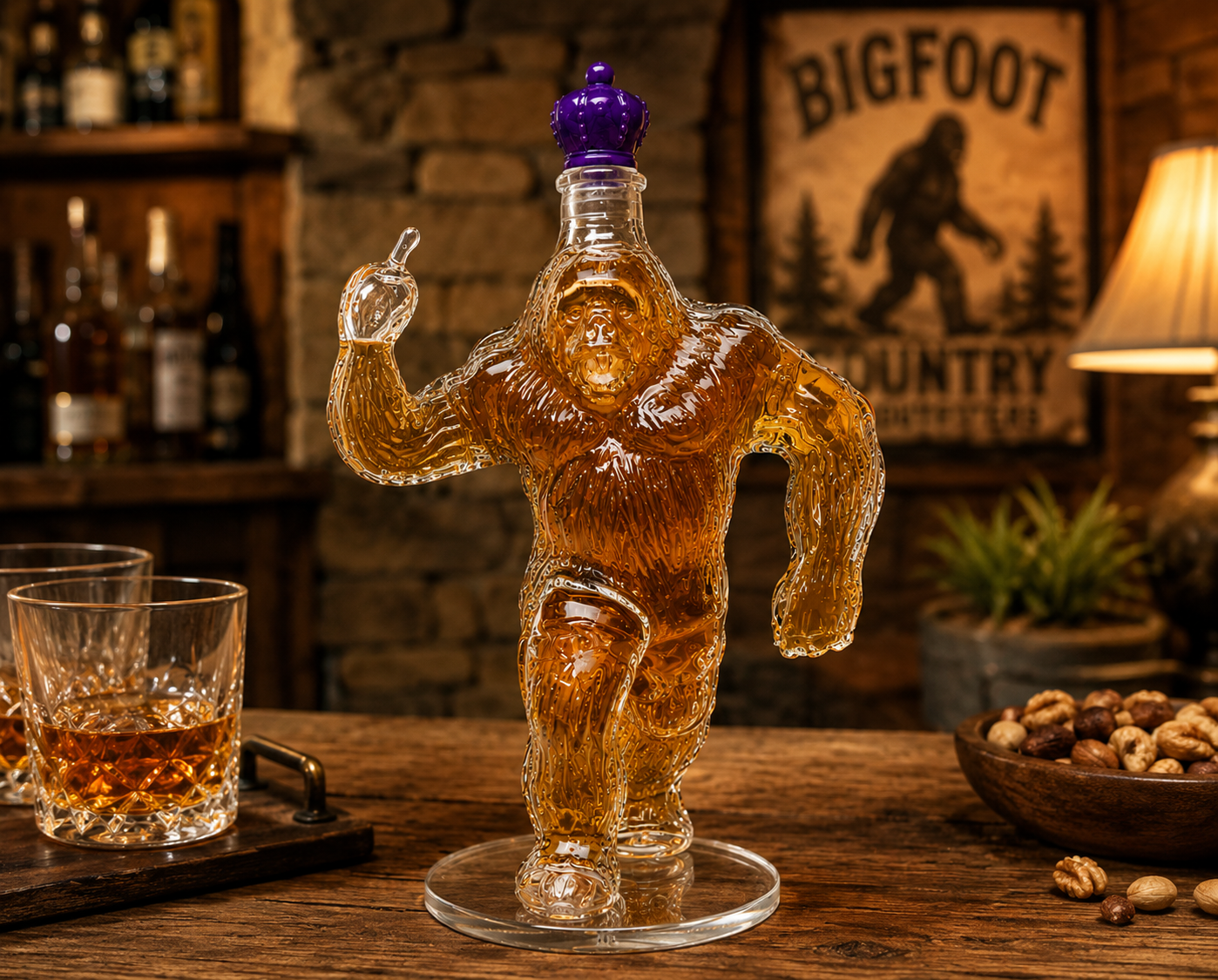 Bigfoot Whiskey Decanter Purple Crown Sasquatch Glass Bottle Bar Decor Man Cave Gift 350ml