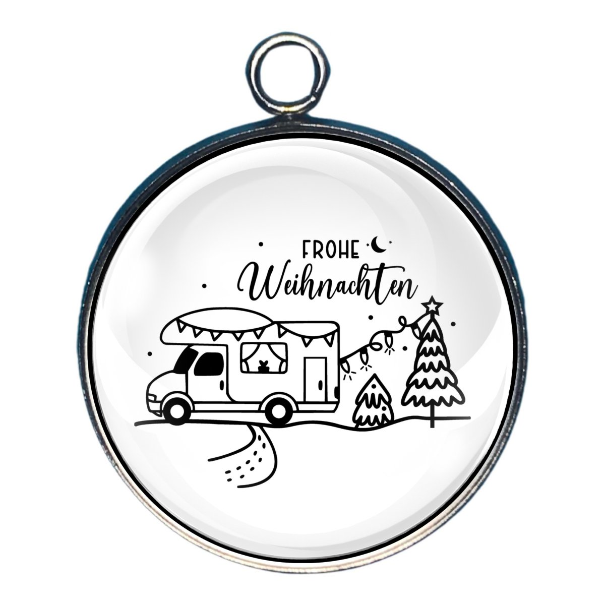 Charm of an RV with christmas lights and the german words for merry christmas