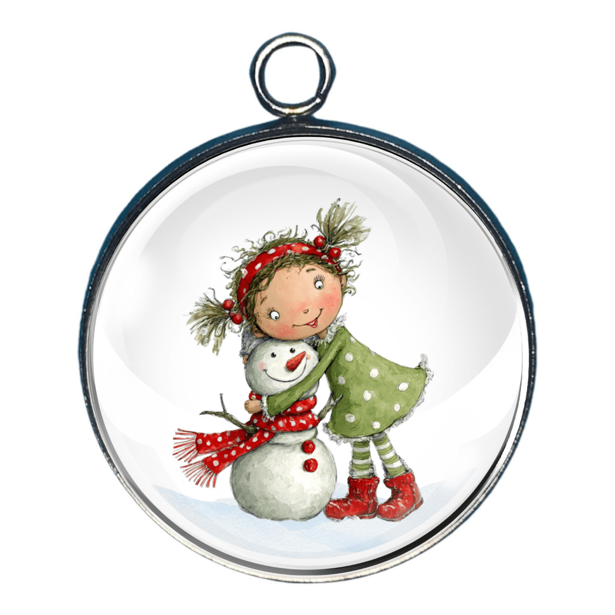 “Fairy hugging snowman with red scarf.”