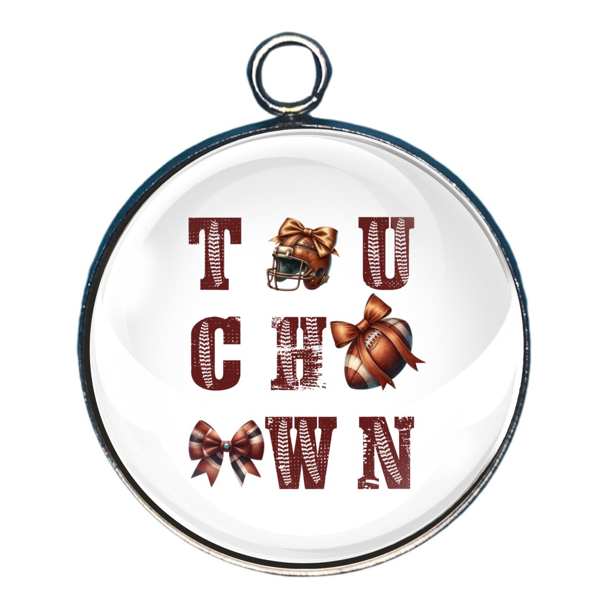 charm of the words touchdown with a football and a helmet
