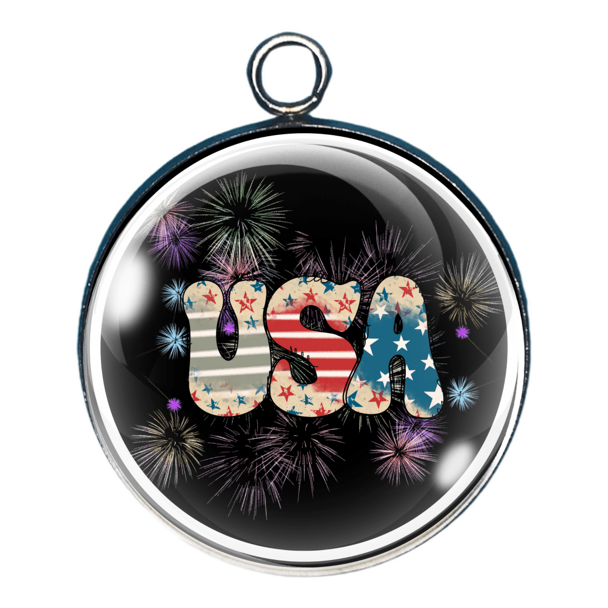 Charm of flag design letters of USA and fireworks