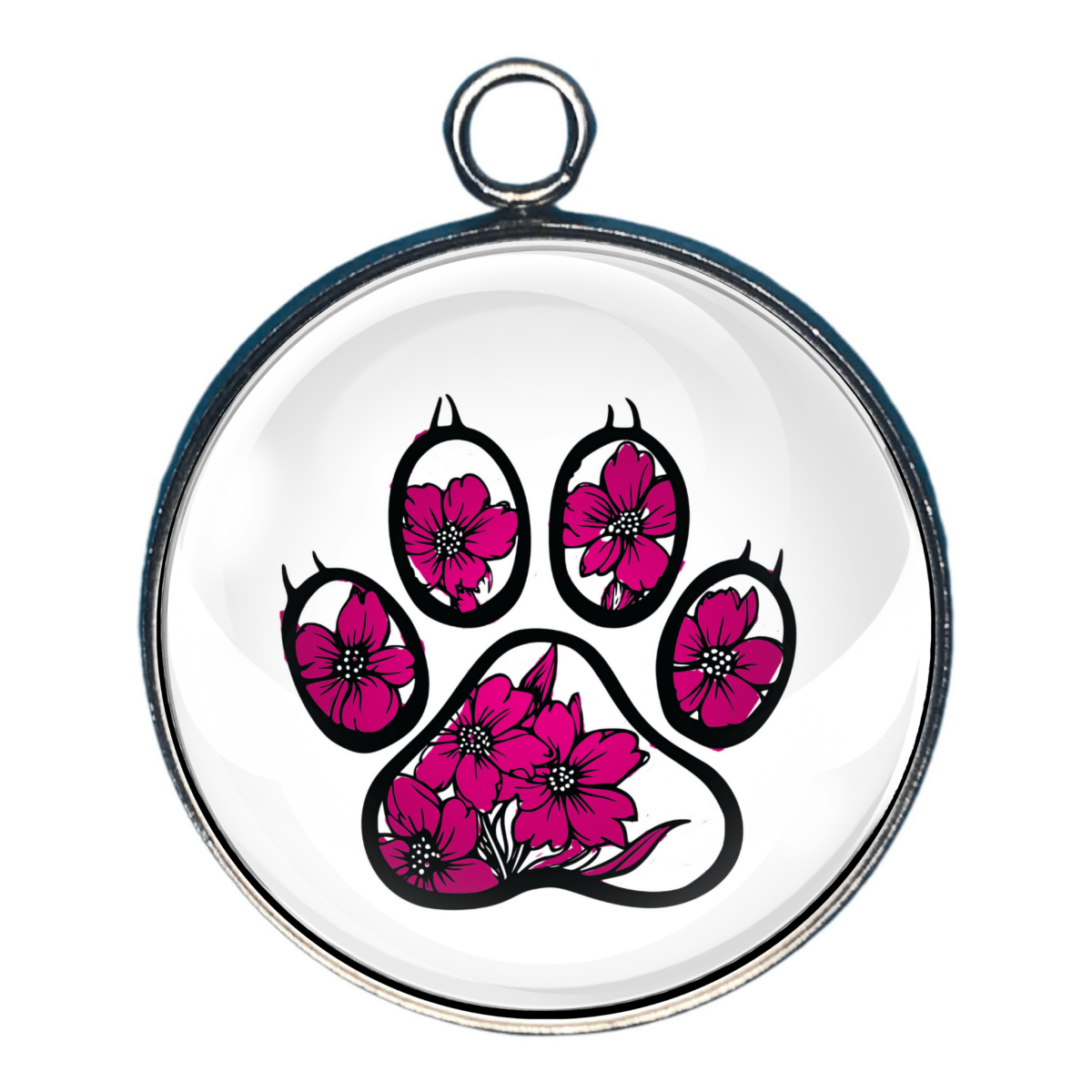 Hot pink paw charm with bright fuchsia flowers