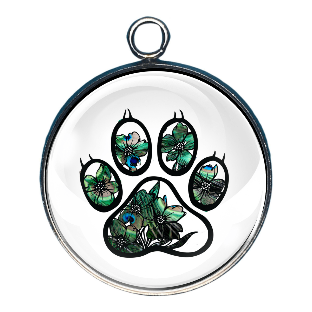 Green floral paw charm with dark green blossoms