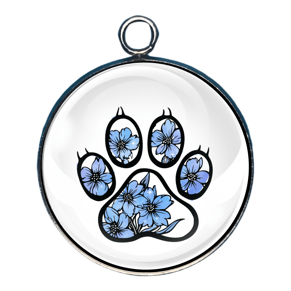 Blue paw print charm with light blue flowers