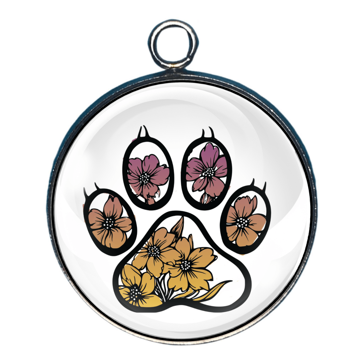 Neutral floral paw charm with pink and yellow blossoms