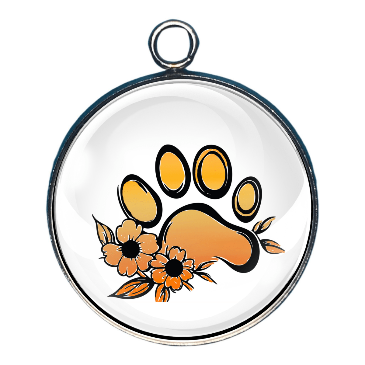 Orange sunset shade paw print charm with orange and yellow flowers