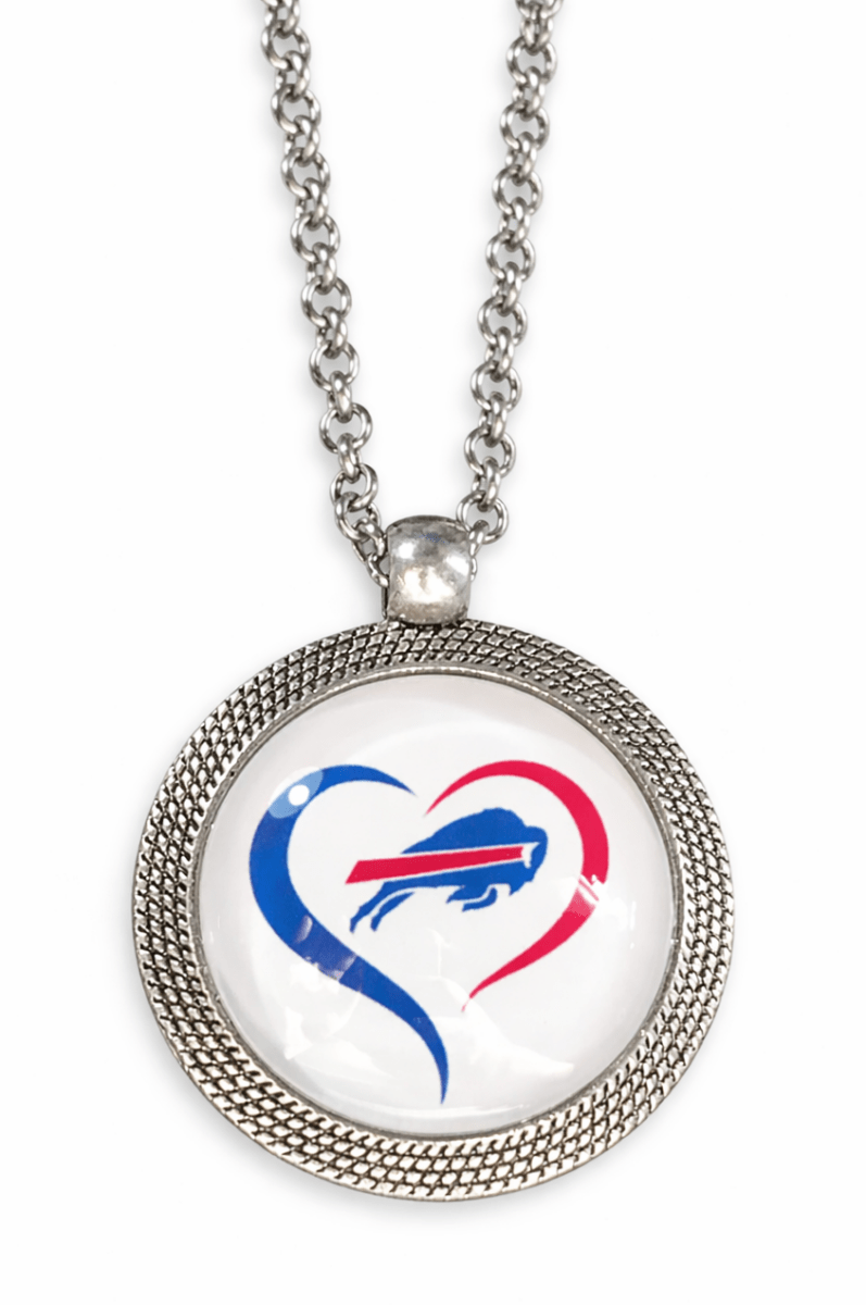 Football Fan Heart Necklace – 20" Stainless Steel Chain Silver Pendant
