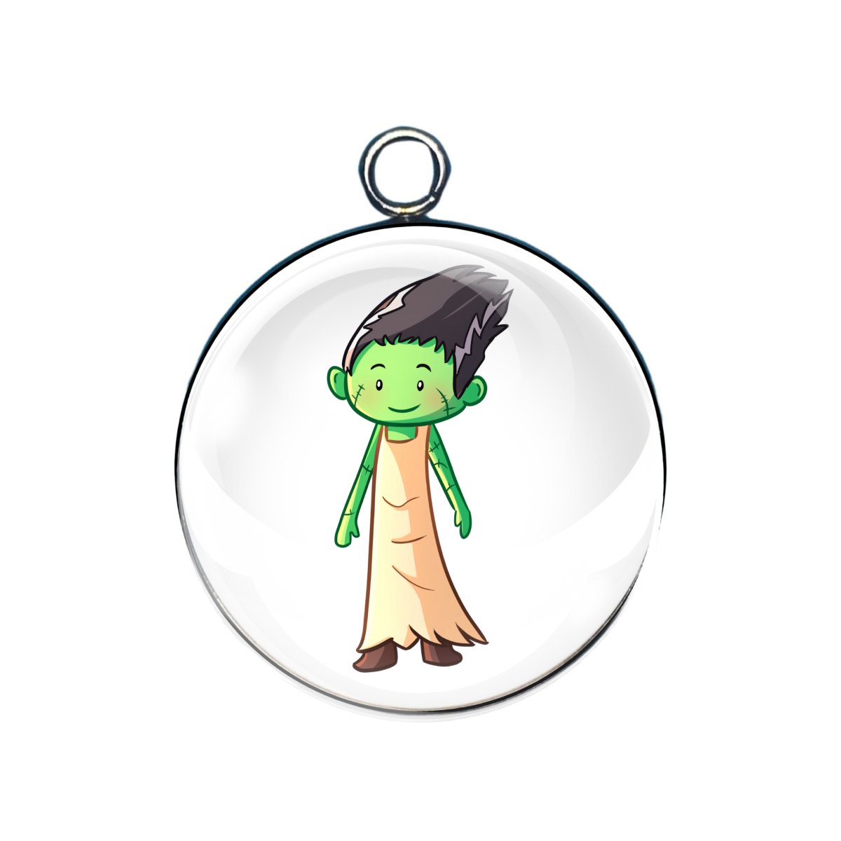 Bride of Frankenstein cartoon charm with green skin and wild black hair