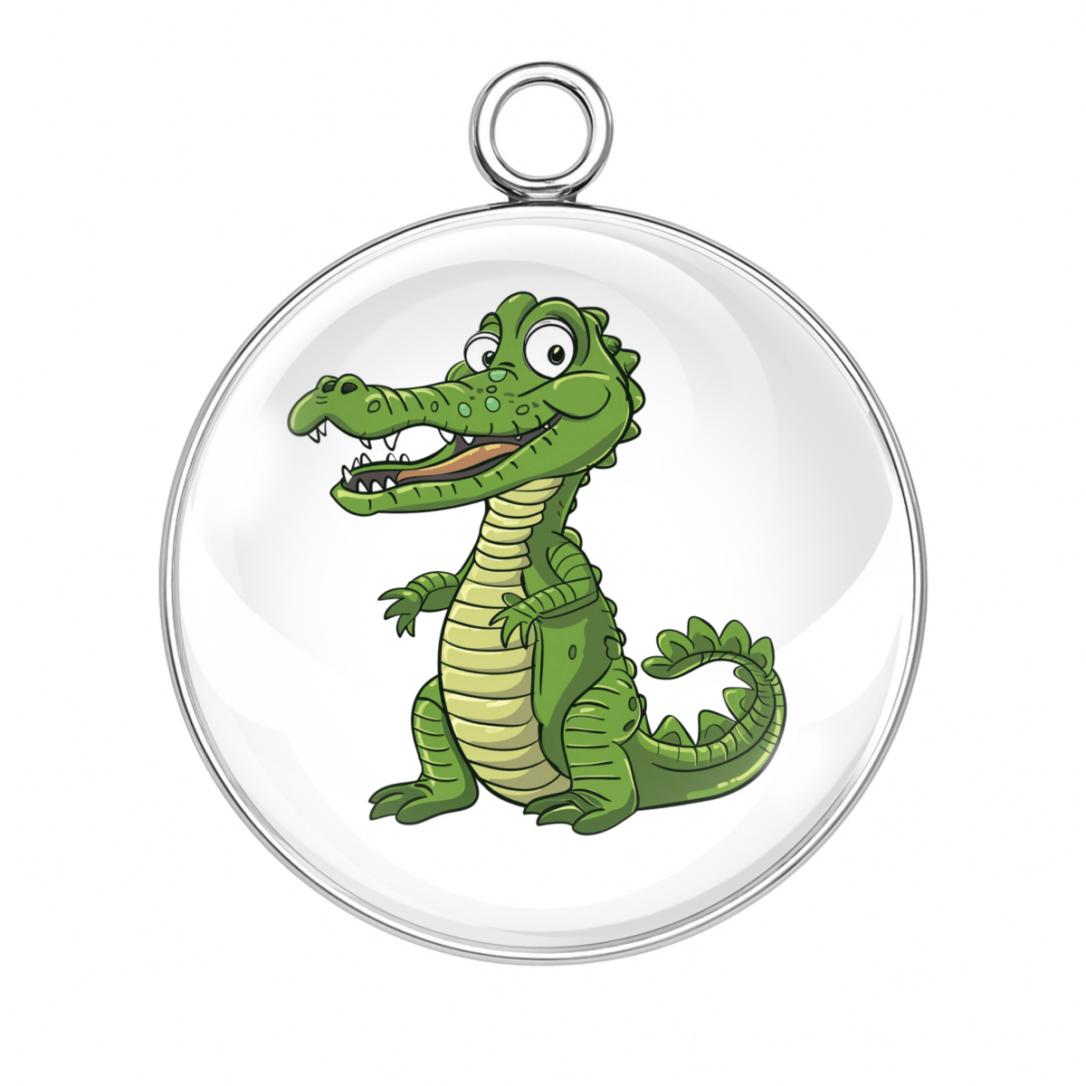 “Skinny cartoon alligator with bug-eyed expression and jagged tail.”