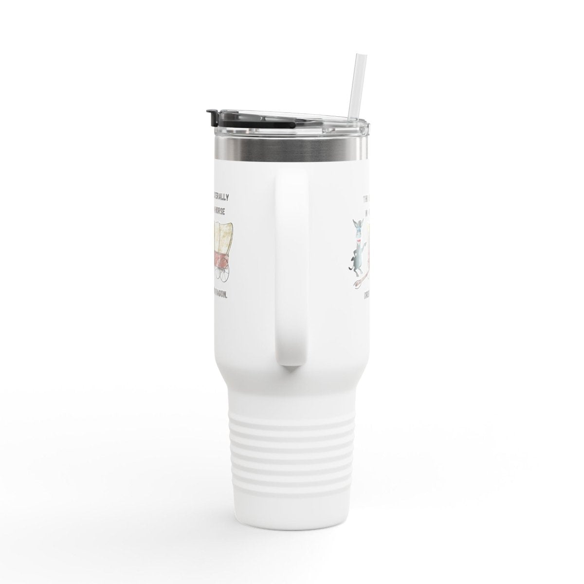 Funny Horse-Drawn Wagon Insulated Travel Mug, 40oz - Horse Lover Gift, Humorous