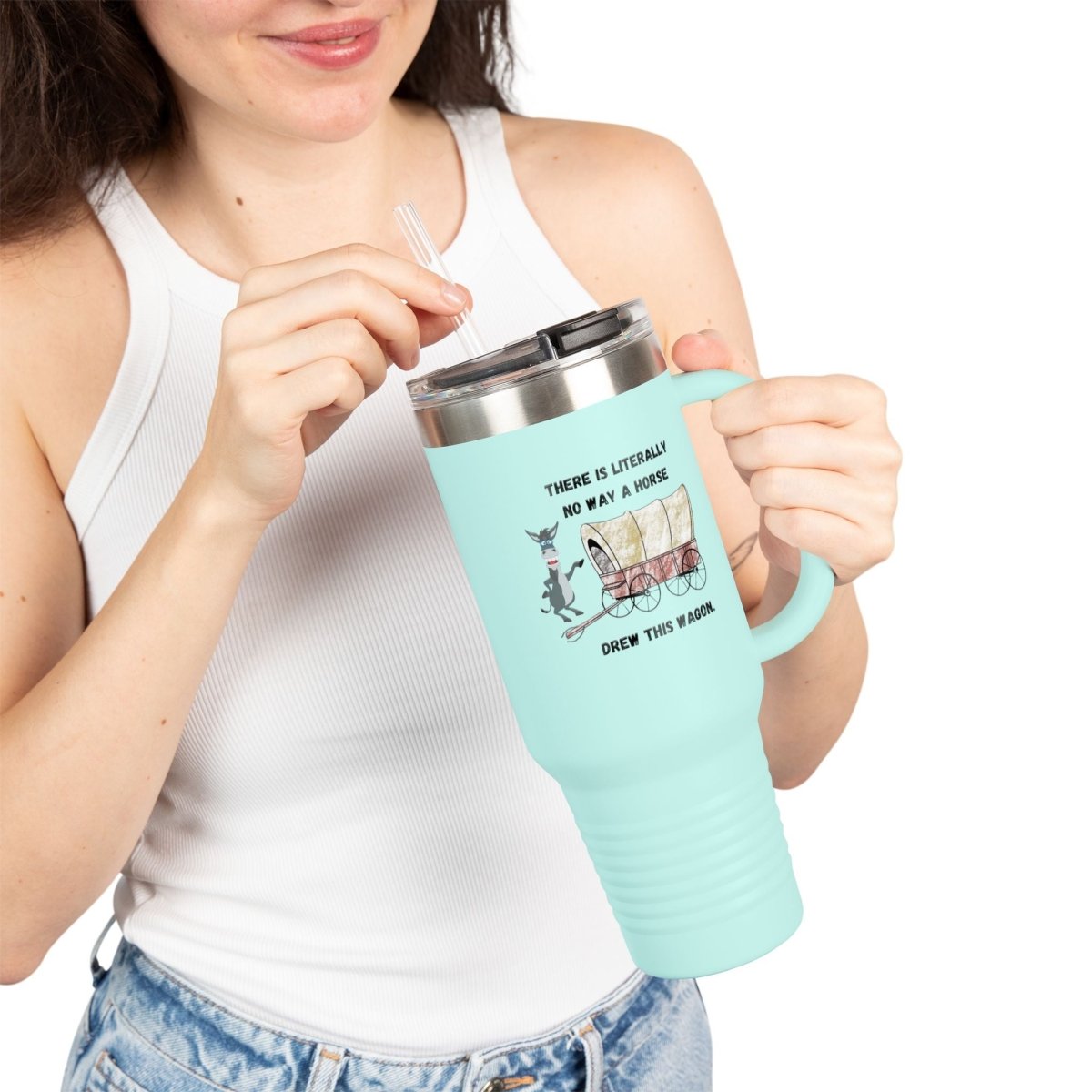 Funny Horse-Drawn Wagon Insulated Travel Mug, 40oz - Horse Lover Gift, Humorous