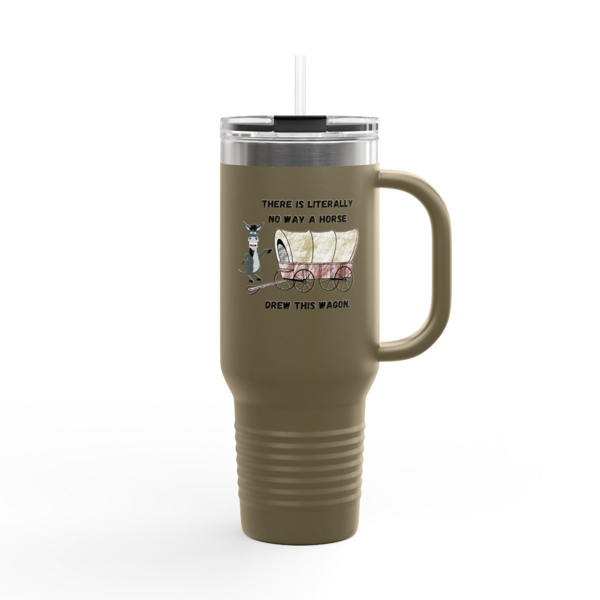 Funny Horse-Drawn Wagon Insulated Travel Mug, 40oz - Horse Lover Gift, Humorous