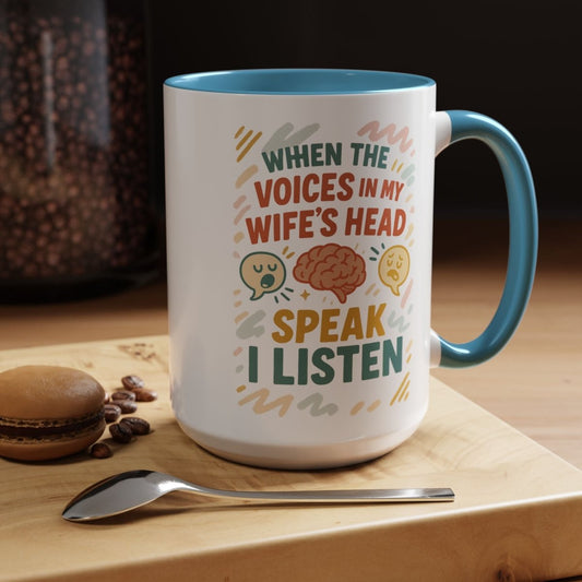 Funny Retro Coffee Mug – “Voices in My Wife’s Head” Design, 11oz & 15oz