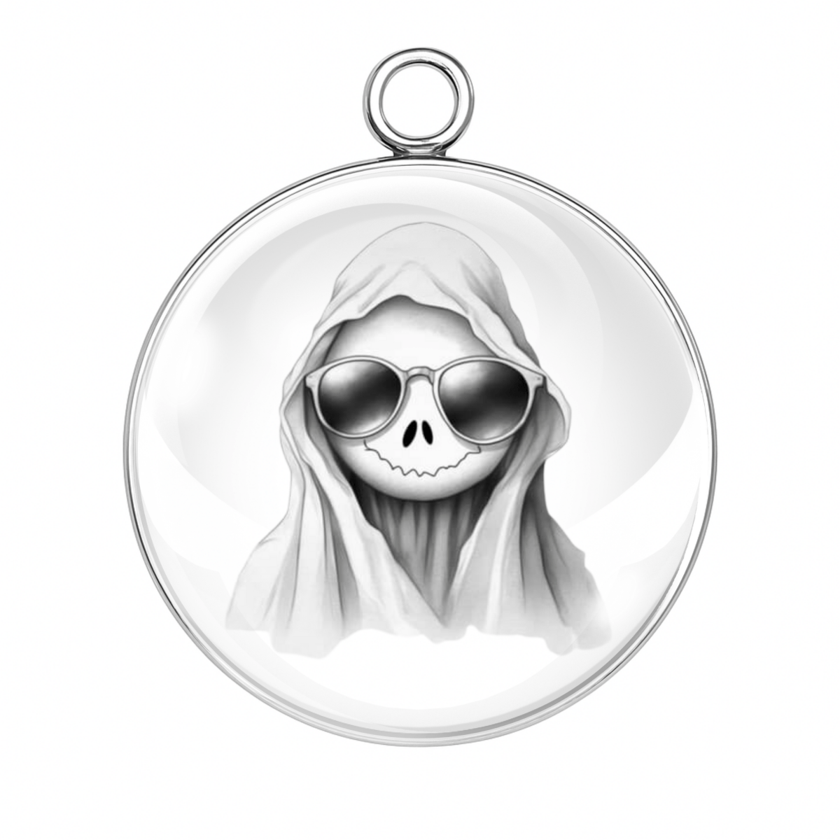 "Cool hooded skeleton ghost with sunglasses charm"