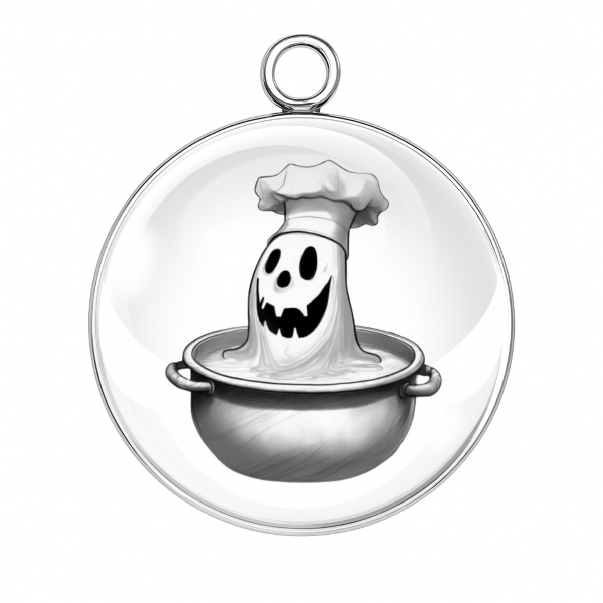 "Ghost with chef hat in cooking pot charm"