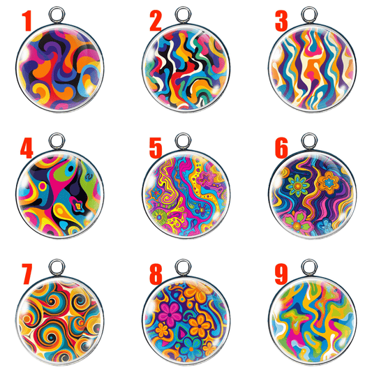 set of 9 Groovy Print glass cabochon charms