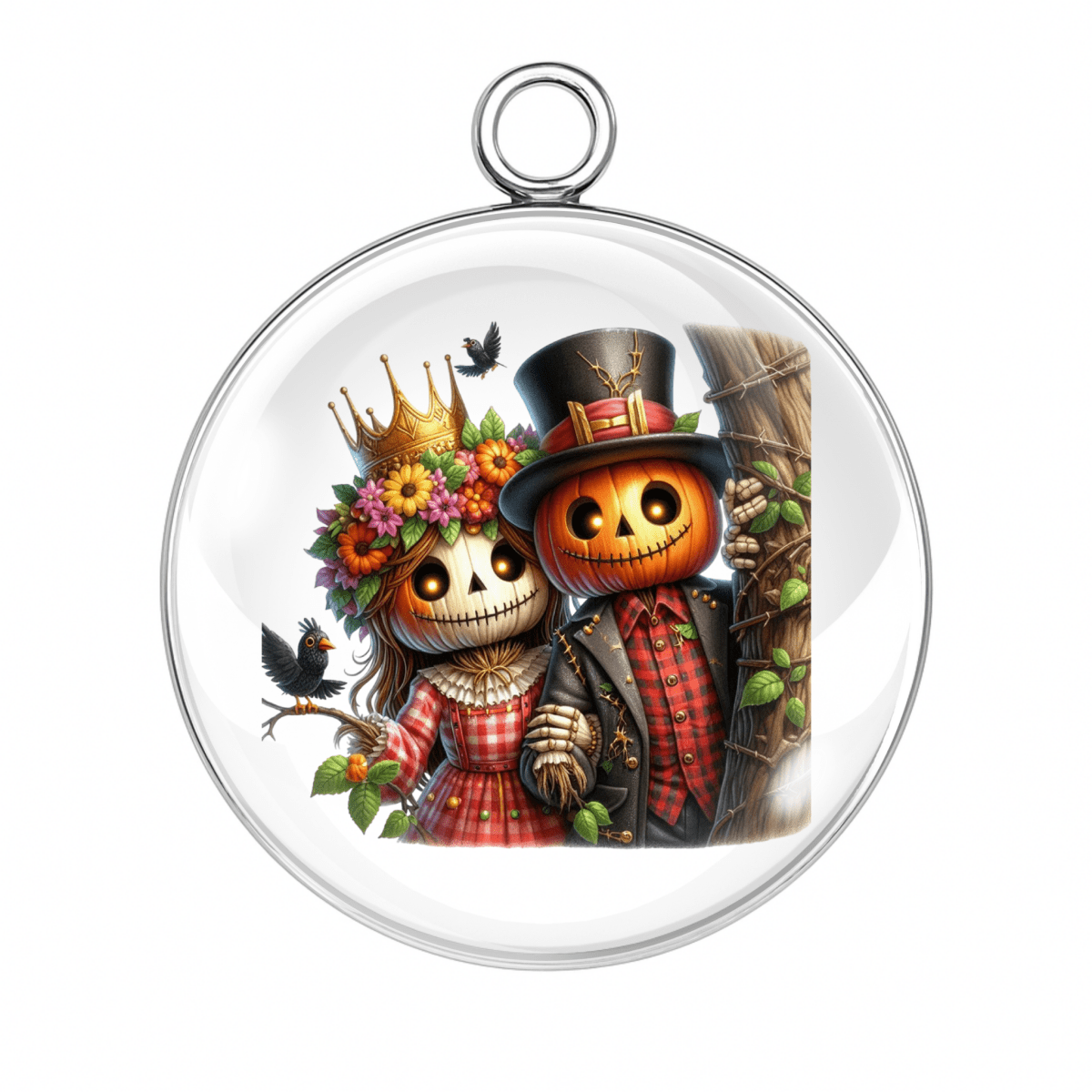 Style 5 – Pumpkin-Headed Rustic Couple
pumpkin head scarecrow charms, rustic halloween pumpkin couple, pumpkin halloween pendant cabochon