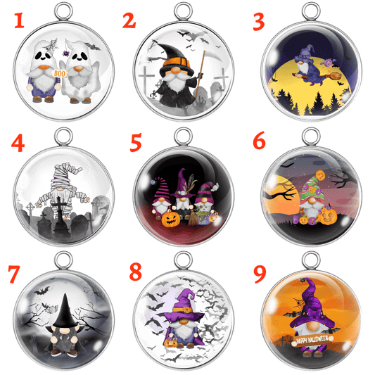 Nine Halloween-themed pendant designs with numbered labels on a white background.