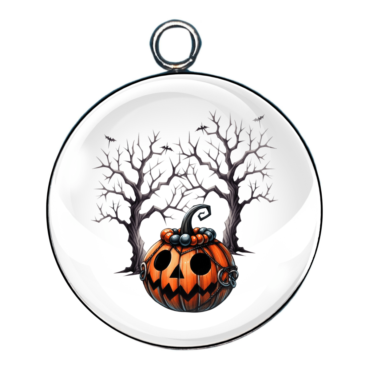 Charm 9:
“Spooky tree with twisted branches and jack-o'-lantern base”