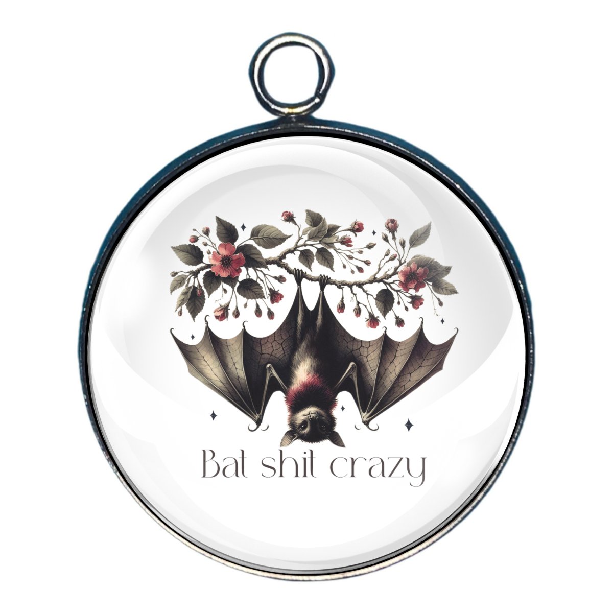 charm of a bat hanging upside down