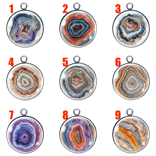 set of 9 agate design glass cabochon charms